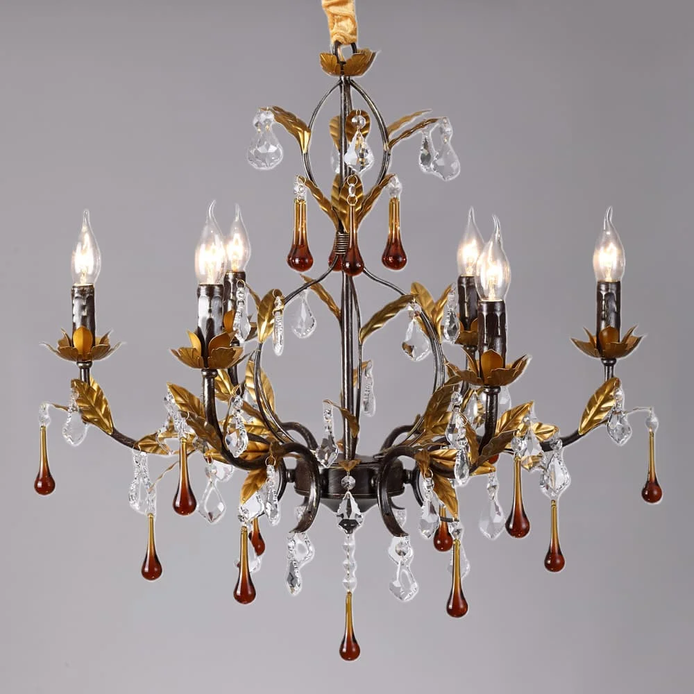

2026 for French style crystal chandelier 6 lights gold leaf dining room living room hanging lamp bedroom ceiling light 8