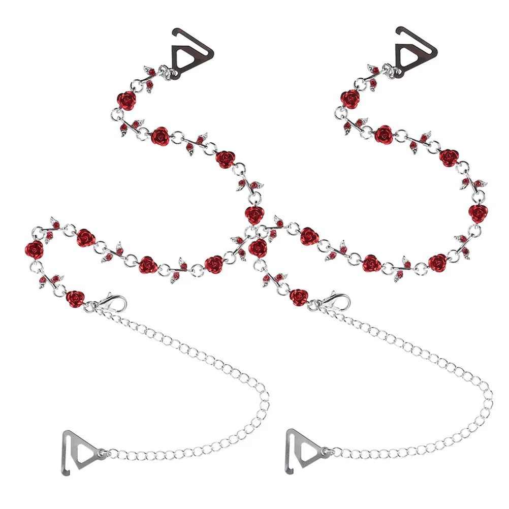 1Pair Rhinestone Bra Straps Adjustable Non-Slip Rose Flower Decorative Invisible Replacement Shoulder Strap Rhinestone Bra Strap