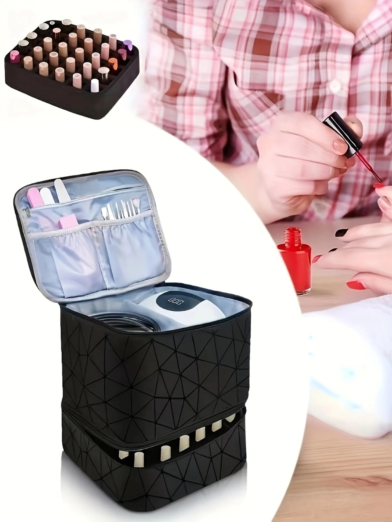 Women\'s Portable Double-layer Nail Polish Storage Bag Organizer Travel Essential Oil Storage Box Multi-function Storage Bag