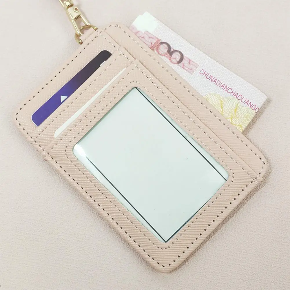 Card Holder Clear ID Window Multi-slots Hand Strap Slim Solid Color Minimalist Credit Card Badge Wallet Storage Case 신분증 지갑