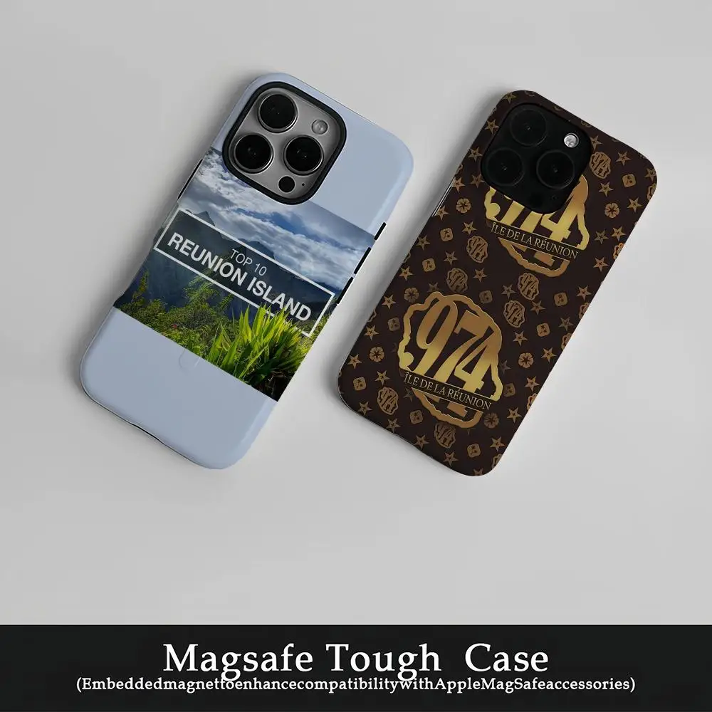 

974 Reunion Island Logo Phone Case Film Korean INS For IPhone 16 15 14 13 12 11 Pro Max Plus Luxury Magnetic Double-layer Cover