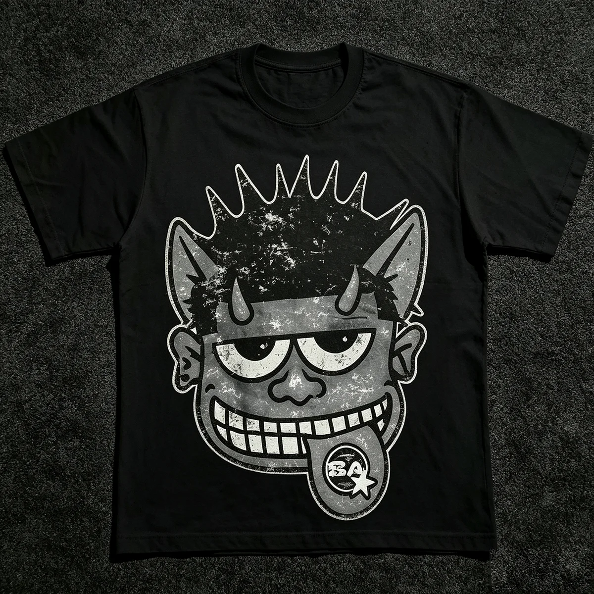 Retro Punk Devil Cartoon T‑Shirt Vintage Grunge Demon Monster Head 90s Punk Rock Graphic Alternative Streetwear Unisex Cotton Short Sleeve Tops for Men Women
