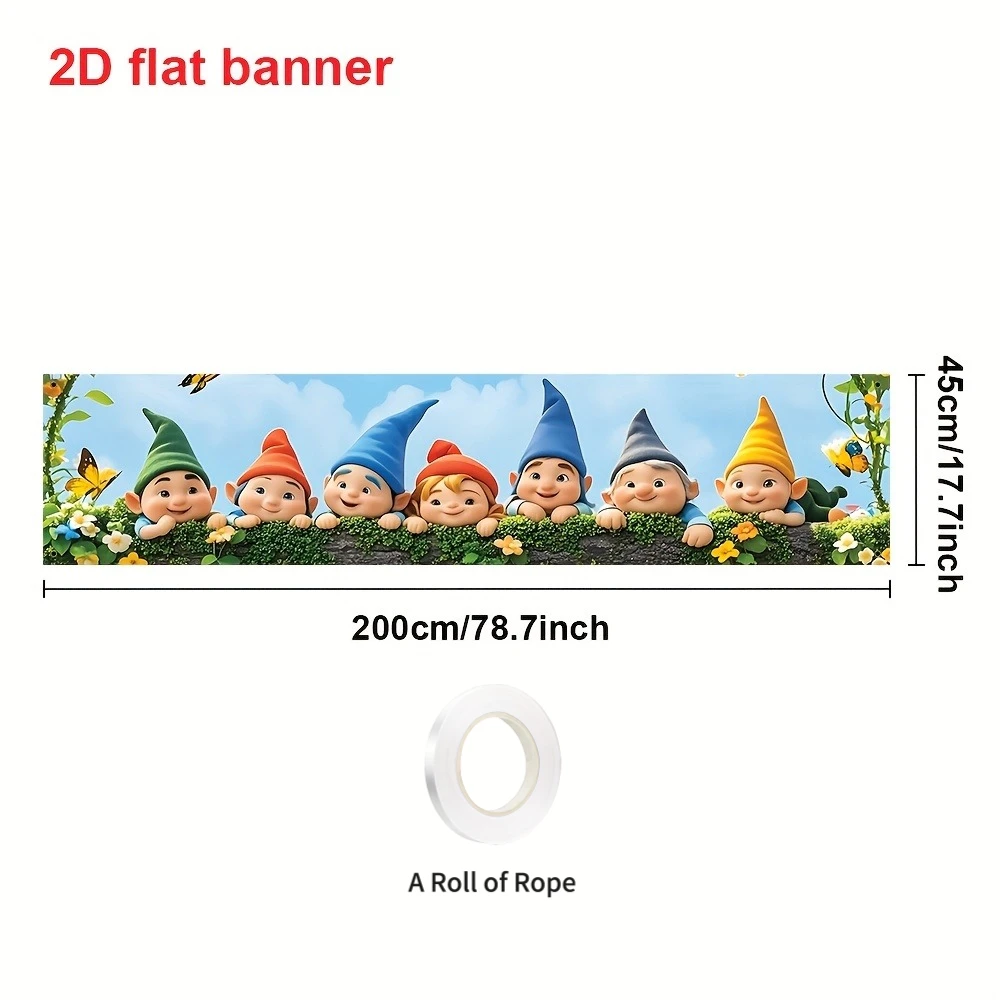 2D FLAT 1pc Party Packs Vibrant Welcome Yard Sign Banner with A Row of Cute Elf Designs, 17.7x78.7inch Indoor/ Outdoor Decor
