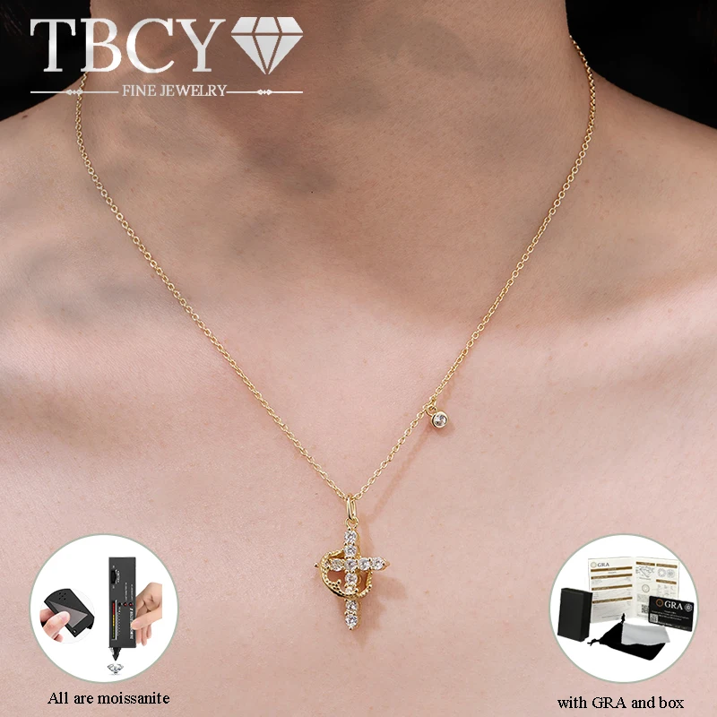 

TBCYD Full Moissanite Cross Crown Pendant For Women 18k Plated S925 Sterling Silver with GRA Necklace Choker Party Fine Jewelry