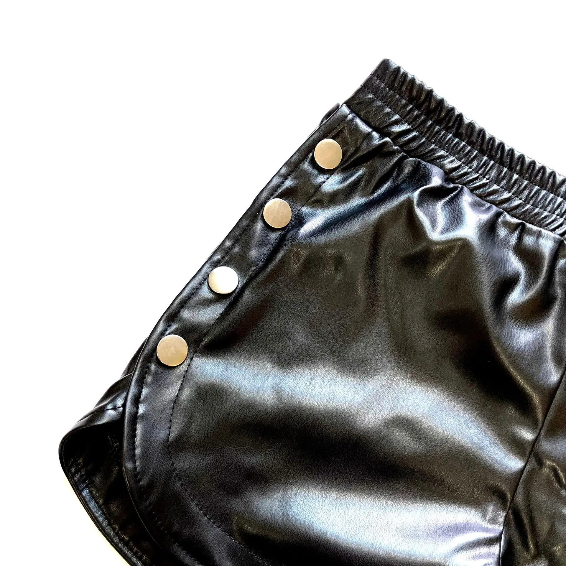 Sexy Nightclub Tight Black Shorts 2025 Summer Side Button High Waist Slit Casual Shorts PU Leather Mini Pants for Women Fashion
