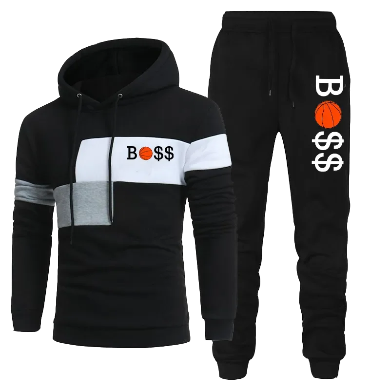 Fashion Mens Print Tracksuit Hooded Sweatshirts and Jogger Pants High Quality Gym Outfits Autumn Winter Casual Sports Hoodie Set