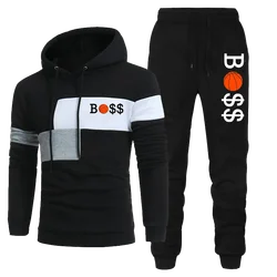 Fashion Mens Print Tracksuit Hooded Sweatshirts and Jogger Pants High Quality Gym Outfits Autumn Winter Casual Sports Hoodie Set