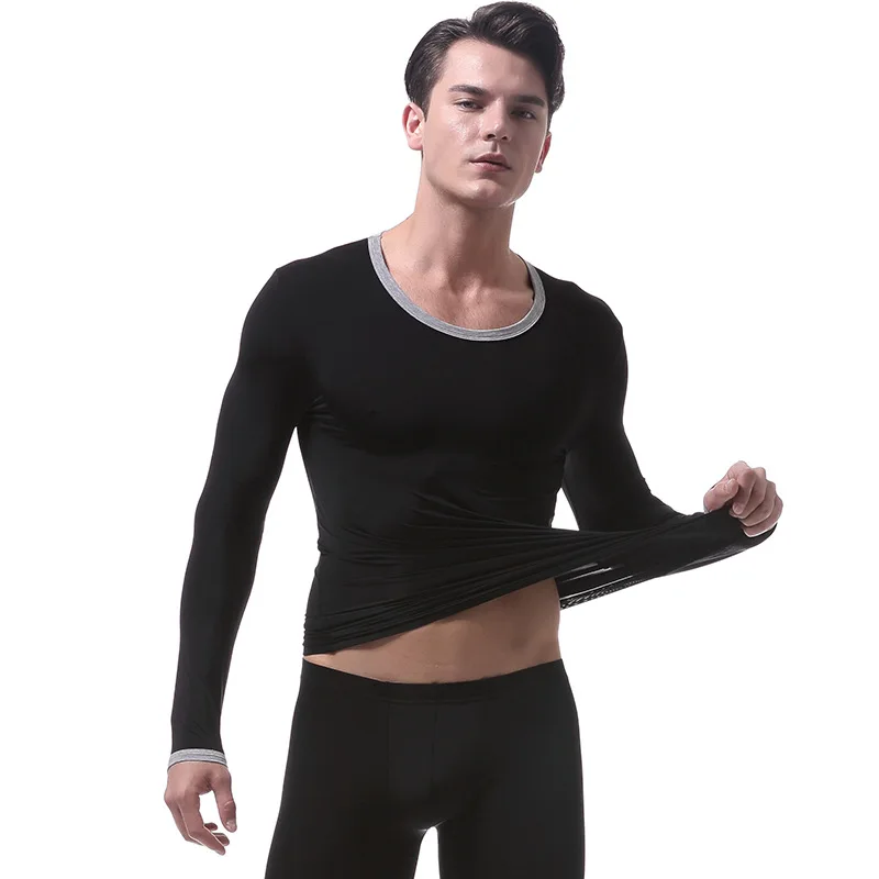 Tops eróticos para hombre, ropa interior cálida para jóvenes, camiseta transpirable cómoda y fina de seda helada de alta elasticidad, chaqueta básica de otoño