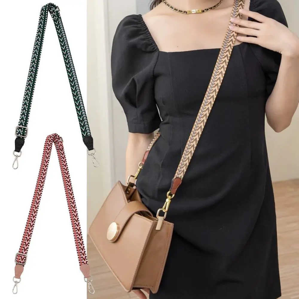 

Adjustable Cotton Shoulder Bag Strap 2.5cm Wide Embroidered Purse Straps With Gold Buckle Colorful Jacquard Crossbody Bag Strap