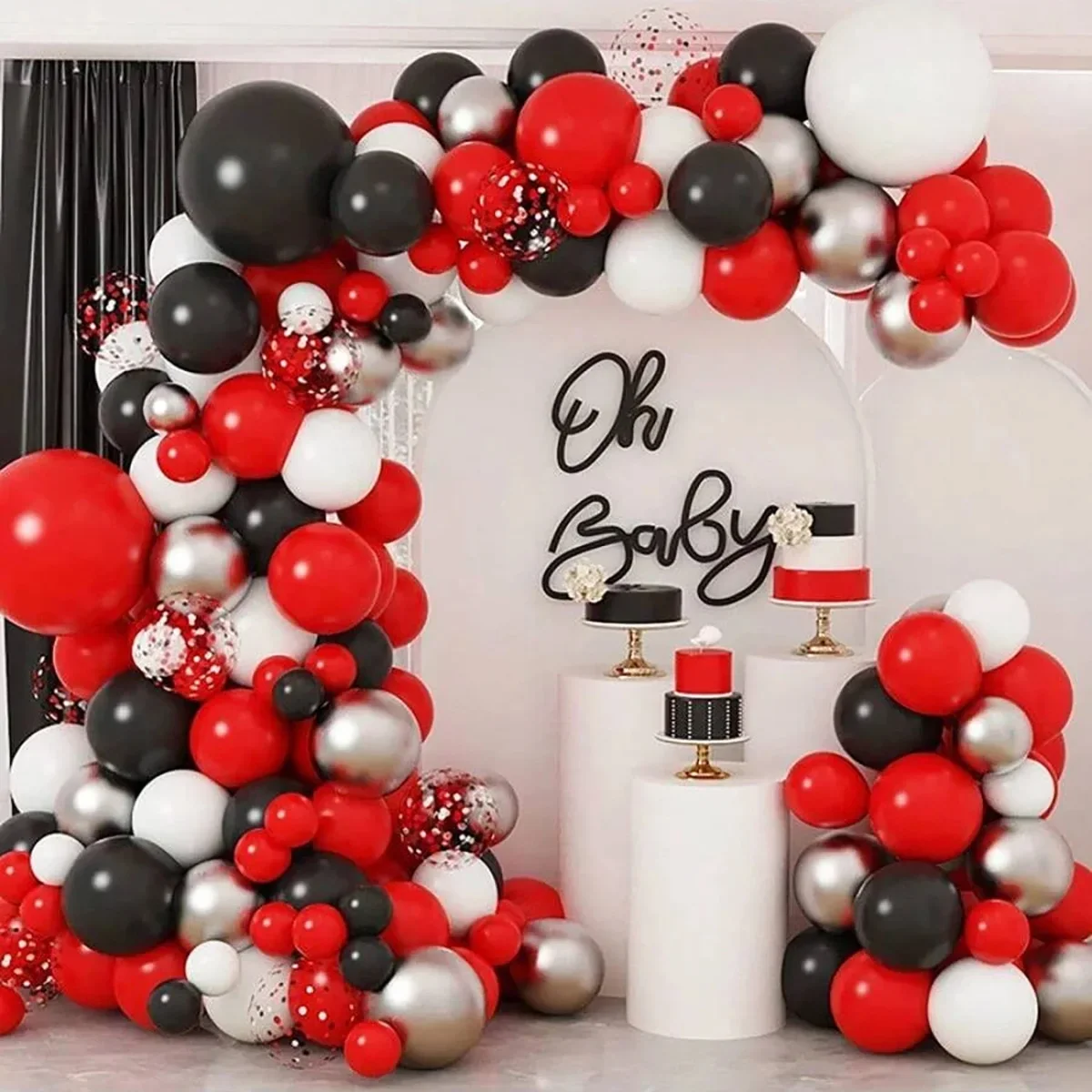 100/72/68Pcs Red Black Gold White Latex Balloon Flower Wreath Arch Kit Birthday Anniversary Wedding Background Decoration