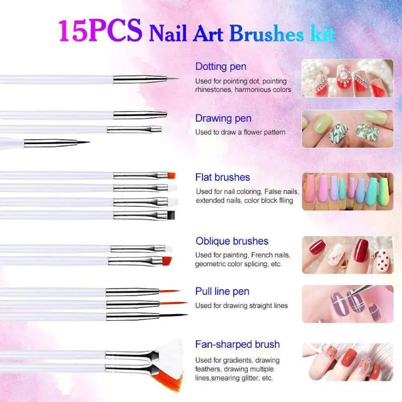33Pcs Nail Pen Stamp Nail Art Tool With Nail Painting Brushes, Nail Dotting Tool,Nail Foil,Manicure Tape,Rhinestones For Nails