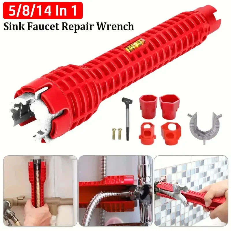 Sink Plumbing Installation Wrench Bathroom Kitchen Repair Tools5/8/14-in-1 Multifunction Sink Faucet Repair Wrench Double Head