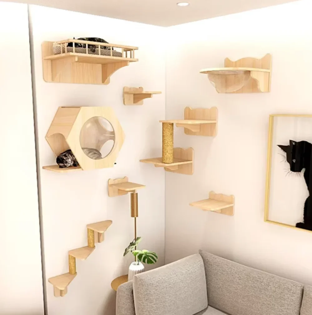Estante escalada gatos pared forma luna peldaños madera sólida hamaca - imagen 5