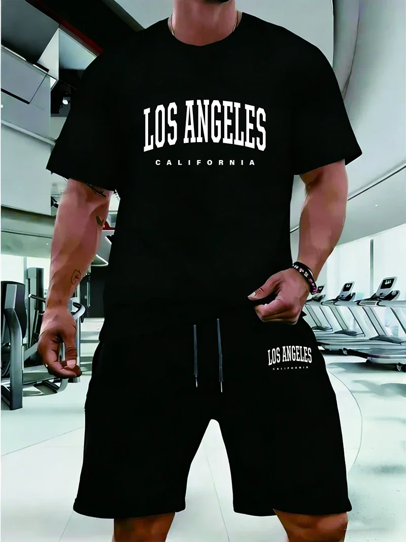 

2026 Mens Tracksuit Casual T-shirts Shorts Suit Gym Training Man Clothing Outdoor Sports Jogging Outfits Suitable for Summer Set