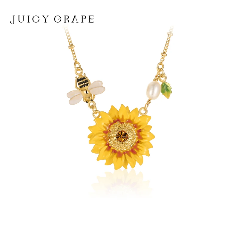 JUICY GRAPE Original Design Bee and Sunflower Necklace Women's Exquisite Niche High-end Floral Collarbone Chain for Party