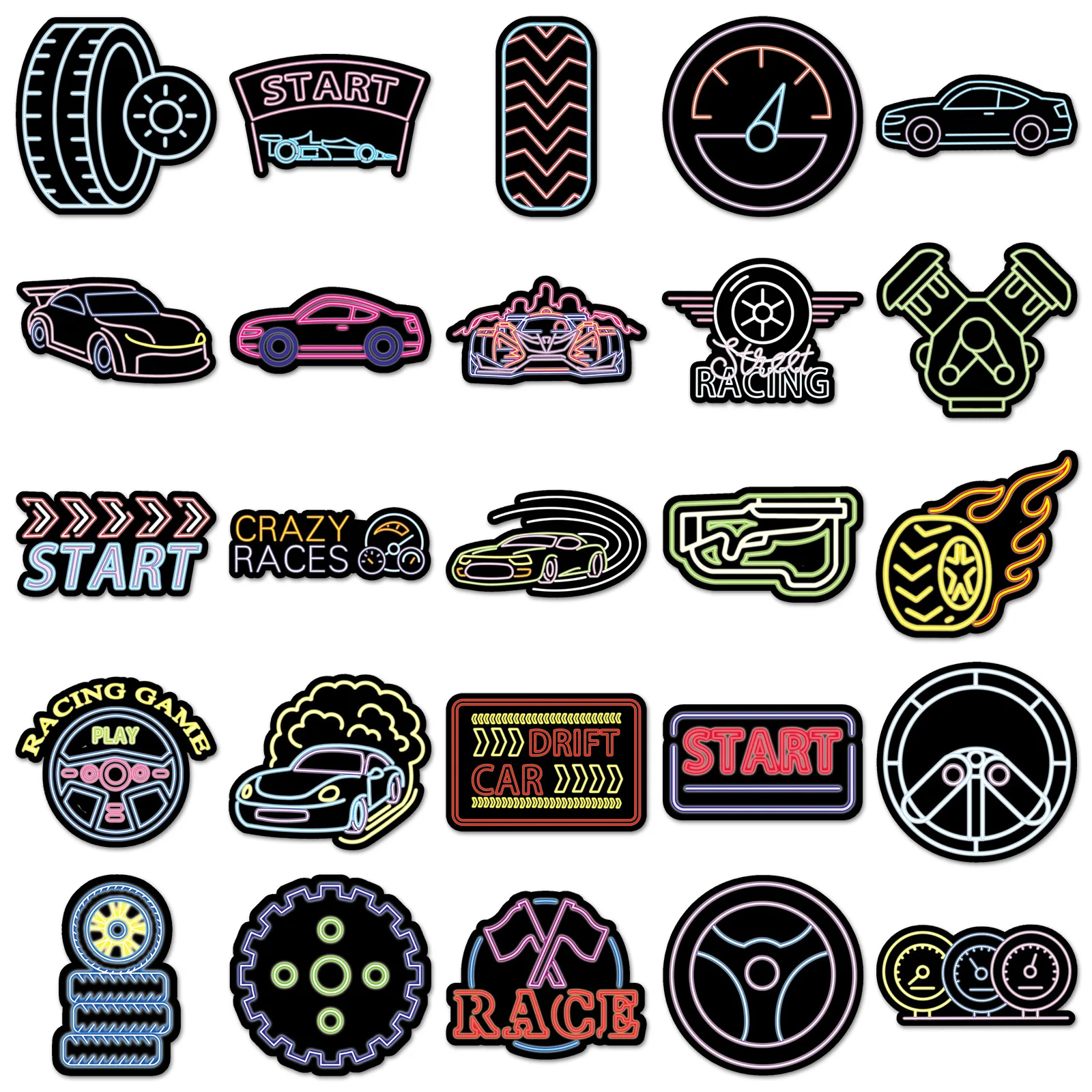 

10/50PCS Neon Style Racing Cool Graffiti Stickers Personalized Creative DIY Refrigerator Scrapbook Diary Phone Case Stickers
