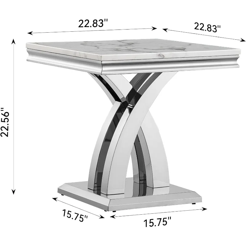 Modern Marble End Table,White and Silver Side Table with X Stainless Steel Base, Luxury Faux Top Accent Bed Sofa for Living Room