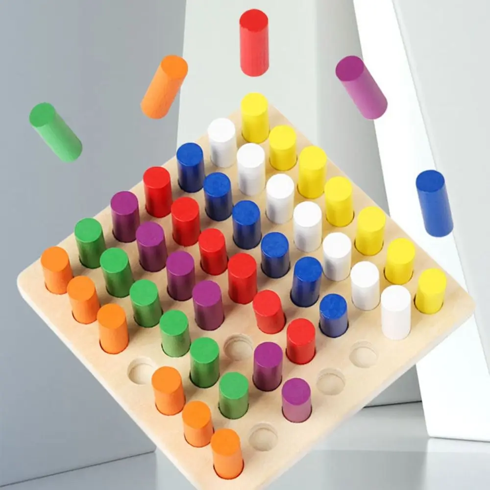 Wooden Color Cognitive Educational Plugboard Montessori Color Matching Board Game Challenges Interactive