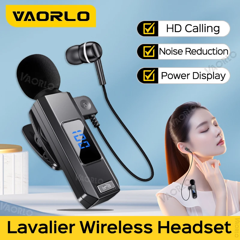 VAORLO M1 Lavalier ビジネス Bluetooth 5.5 ヘッドセット HD マイク付き ハンズフリー通話 LED 電源 デジタルディスプレイ ノイズキャンセリング ワイヤレスヘッドフォン