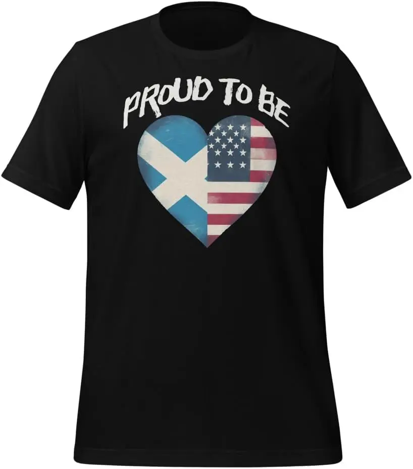 Proud to Be Half Scottish Scots Half American Vintage Heart Flag Heritage t-Shirt for Men Women Teen Casual Shirt