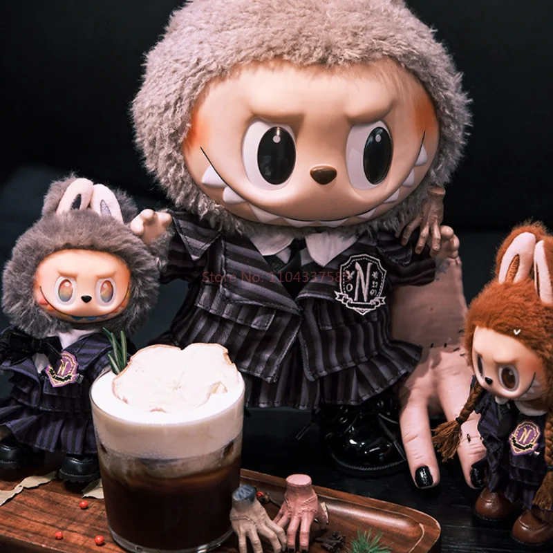 Uniforme scolaire du mercredi pour vêtements Labubu, vêtements de poupée rayés 17cm 38cm, pendentif de poupée en porcelaine Labubu, accessoires de jouets