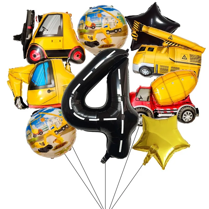 11-teiliges Geburtstagsballon-Set mit Bagger-Bauphema – farbenfrohe Party-Dekoration für Kindergeburtstage mit technischem Thema – Detail 6