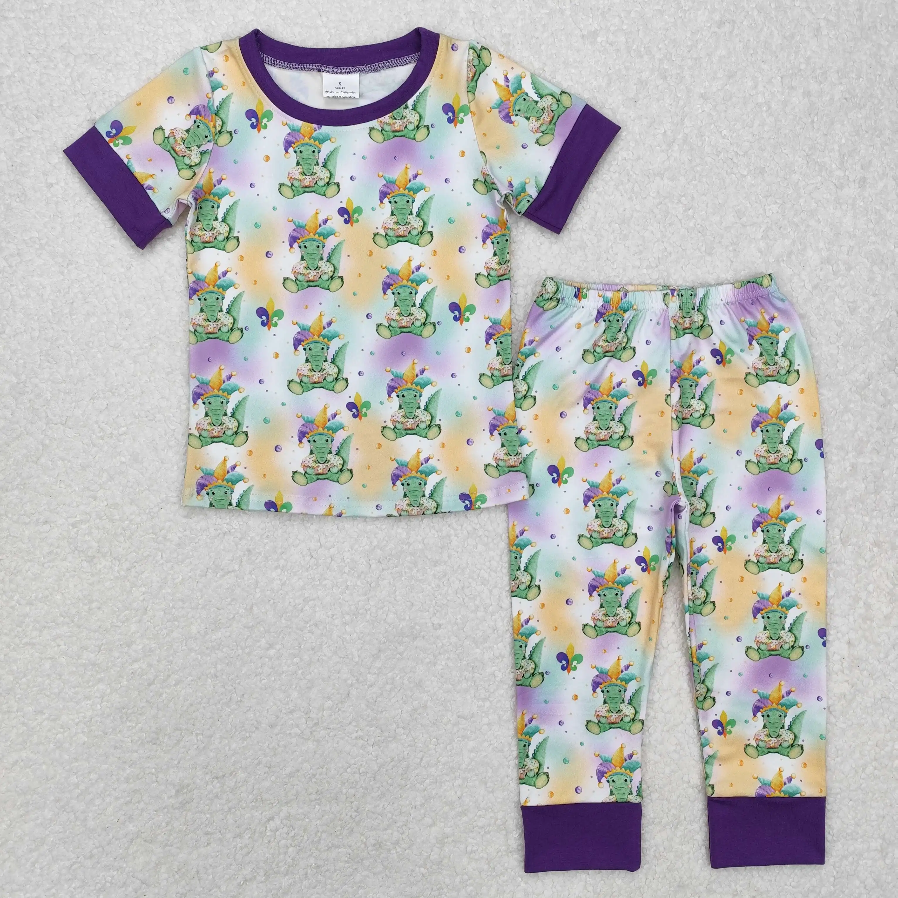 

New rts infant boys suits wholesale boutique carnival crocodile purple short-sleeved trousers pajamas set