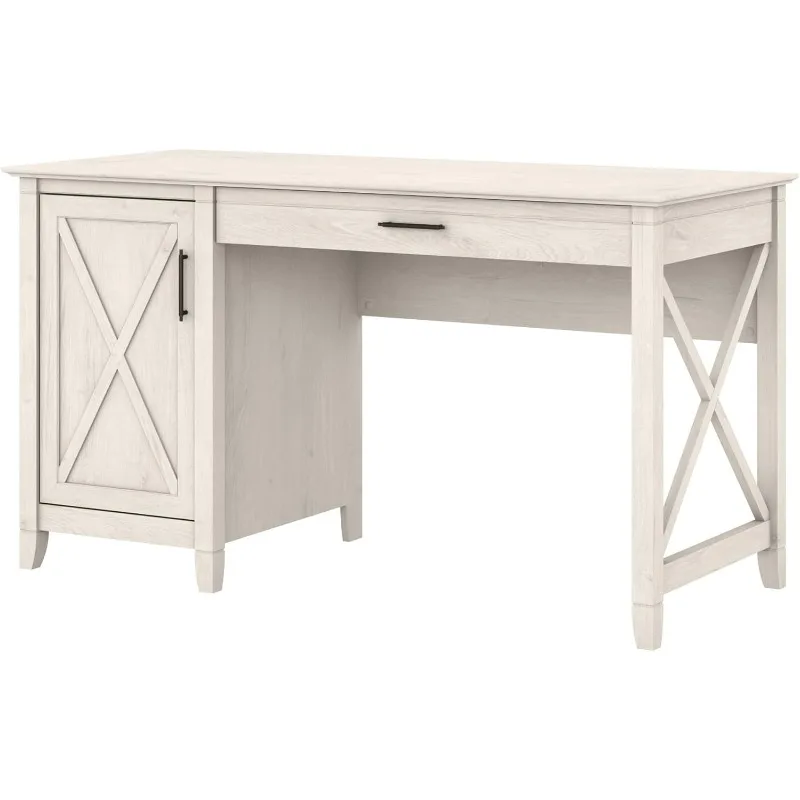 

Key West Computer Desk with Storage | Farmhouse PC Table for Home Office in Linen White Oak | 54W x 24D