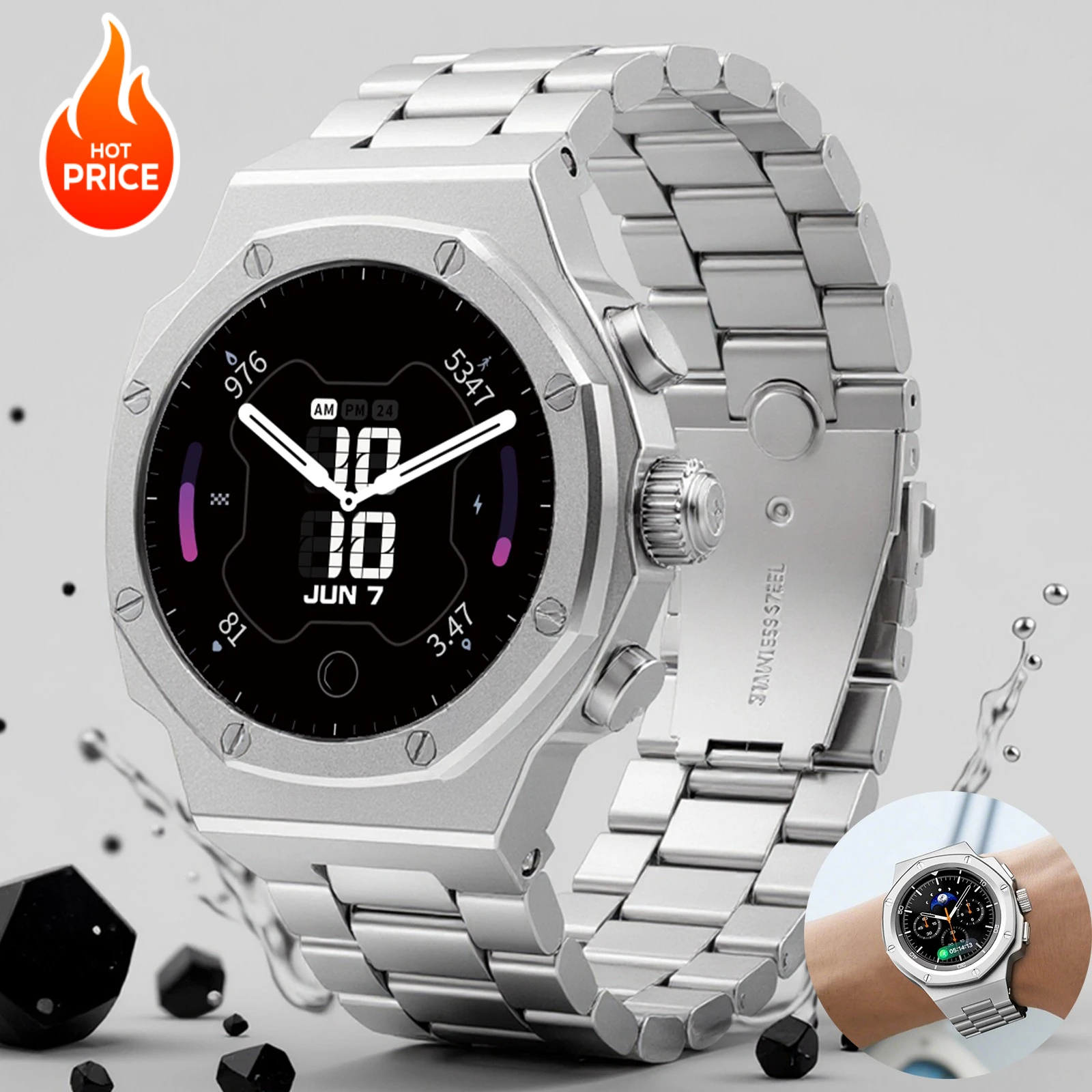 Luxury Modification Kit Case for Samsung Galaxy Watch 8 46mm Stainless Steel Bracelet for Galaxy Watch 8 44 40 Mod Kit Strap
