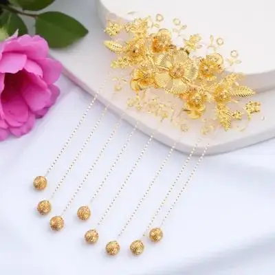 

Vintage Alloy Hairpin Retro Chinese Wedding Headdress Bridal Party Decorative Comb Long Tassel Traditional Costume Accessories