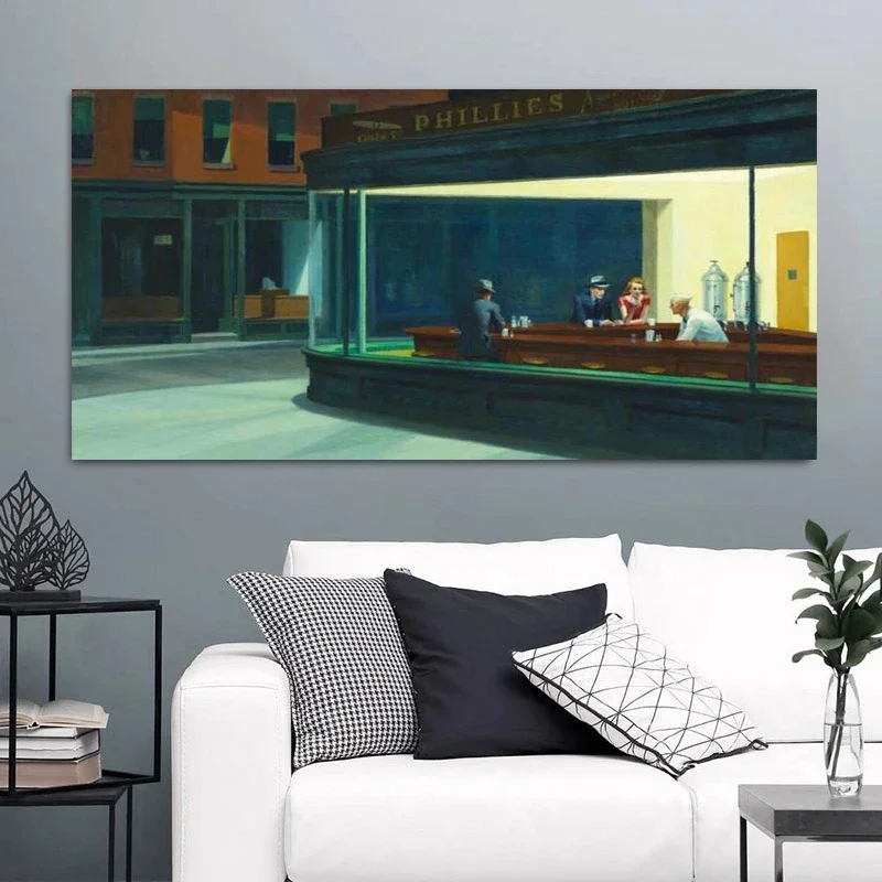 Wall Art Paintings Wall Silk Art Poster Print Wall Art Nighthawks By Edward Hopper Pictures for Living Room Home Decor