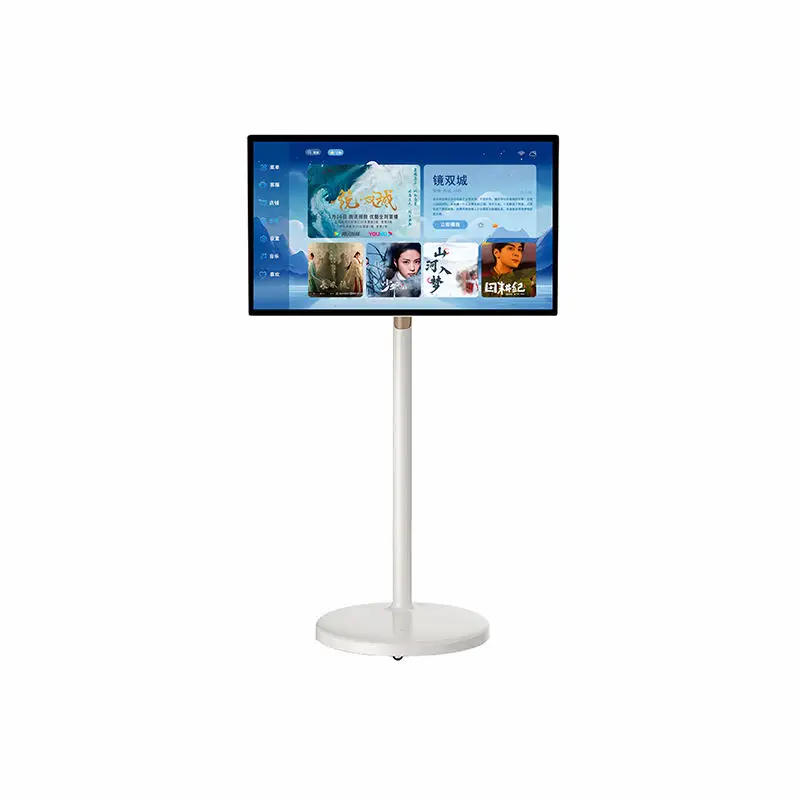 32 Inch LED White Portable Smart TV with Touch Screen on Wheels, Android 12 FHD Built-in Speaker Wholesale Aliexpress