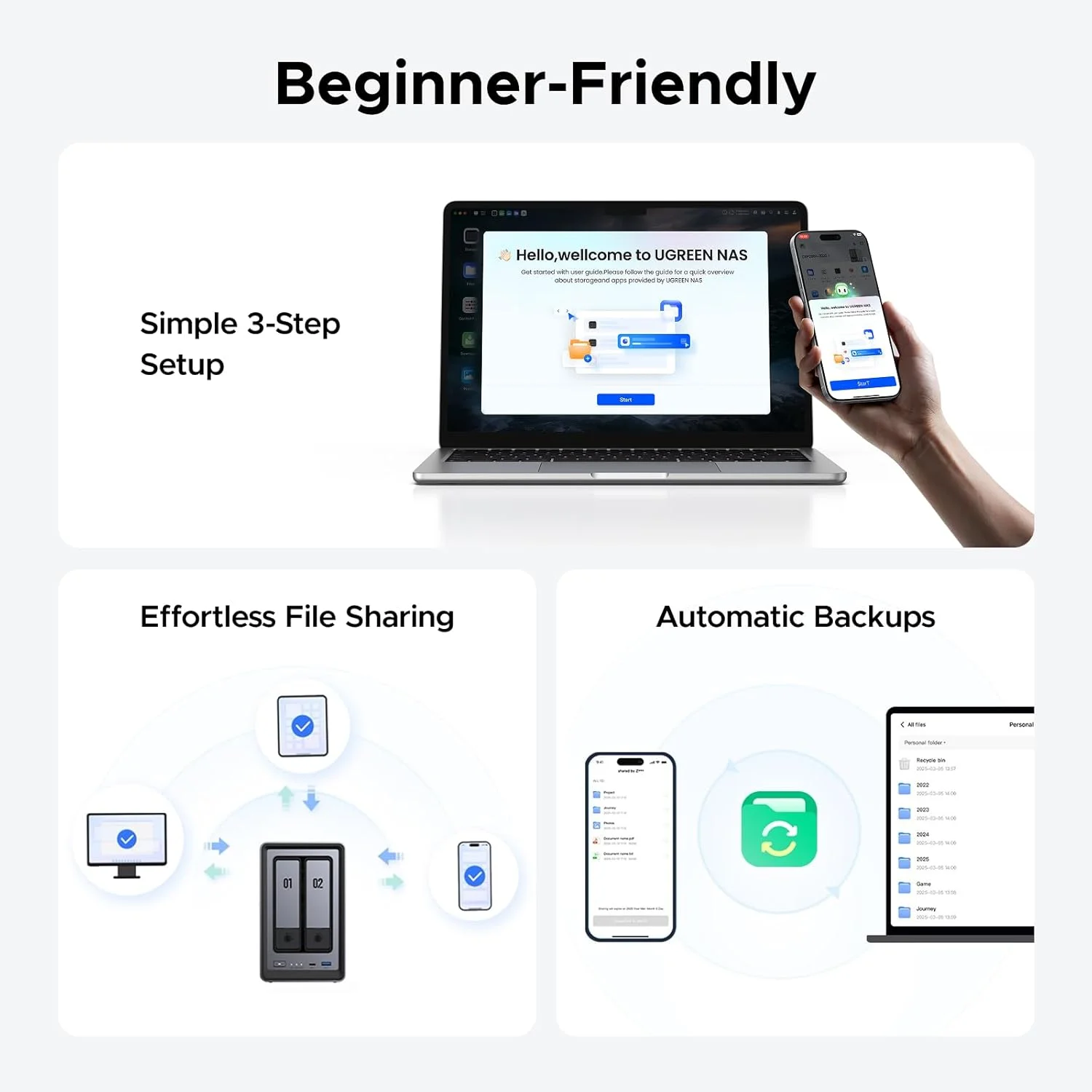 UGREEN NASync DXP2800 2베이 데스크탑 NAS, N100 쿼드코어 CPU 네트워크 연결 스토리지 (디스크 미포함)