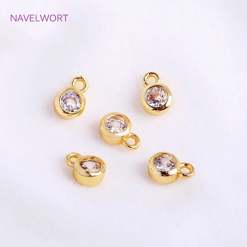 High Quality Brass Metal Tiny Round Pendants 14K Gold Plated Mini Round Faceted CZ-Set Charms For Earring Making Accessories