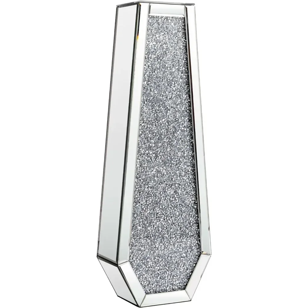 Large shattered diamond flooring with a 30 inch tall vase, silver mirror home decoration,