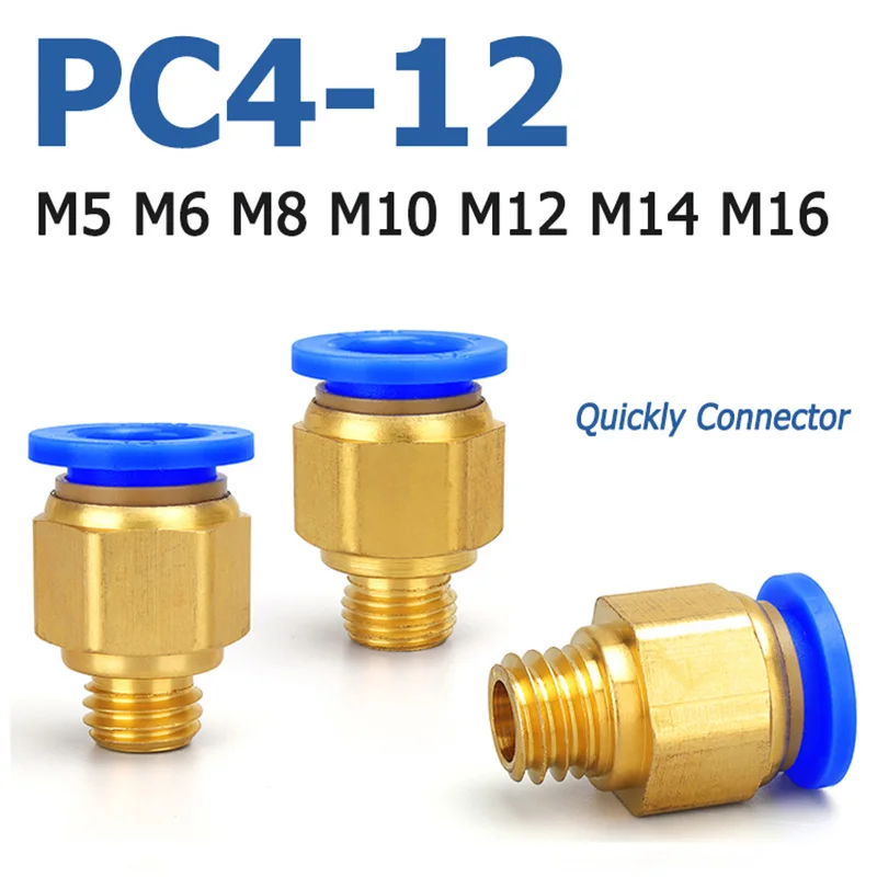 PC Series 4 6 8 10 12mm Connectors Pneumatic Hose Quick Straight Fittings Metric Thread M5 M6 M8 M10 M12 M14 M16 Male Thread