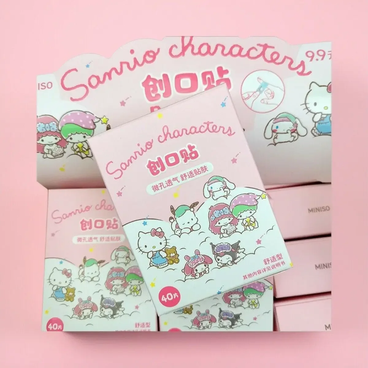 Kitty Sleeping Series Bandages 40 Pieces Adhesive Breathable Wound Plasters Cute Sanrio First Aid Kit for Girls