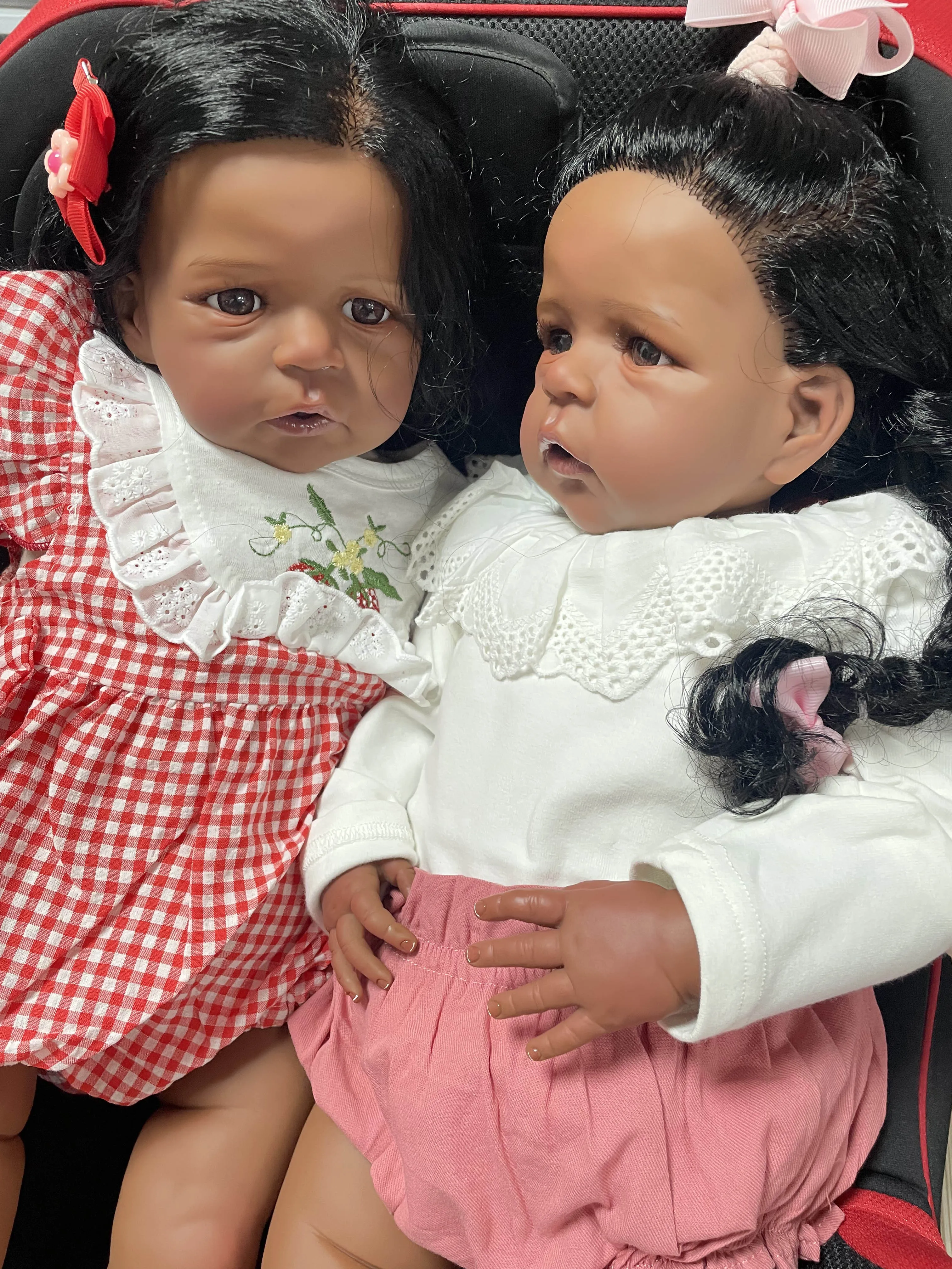 24inch Multiple Layers Painting Sandie Dark Skin Soft Cloth Body Lifelike Newborn Reborn Doll With Hand Root Long Curly Hair