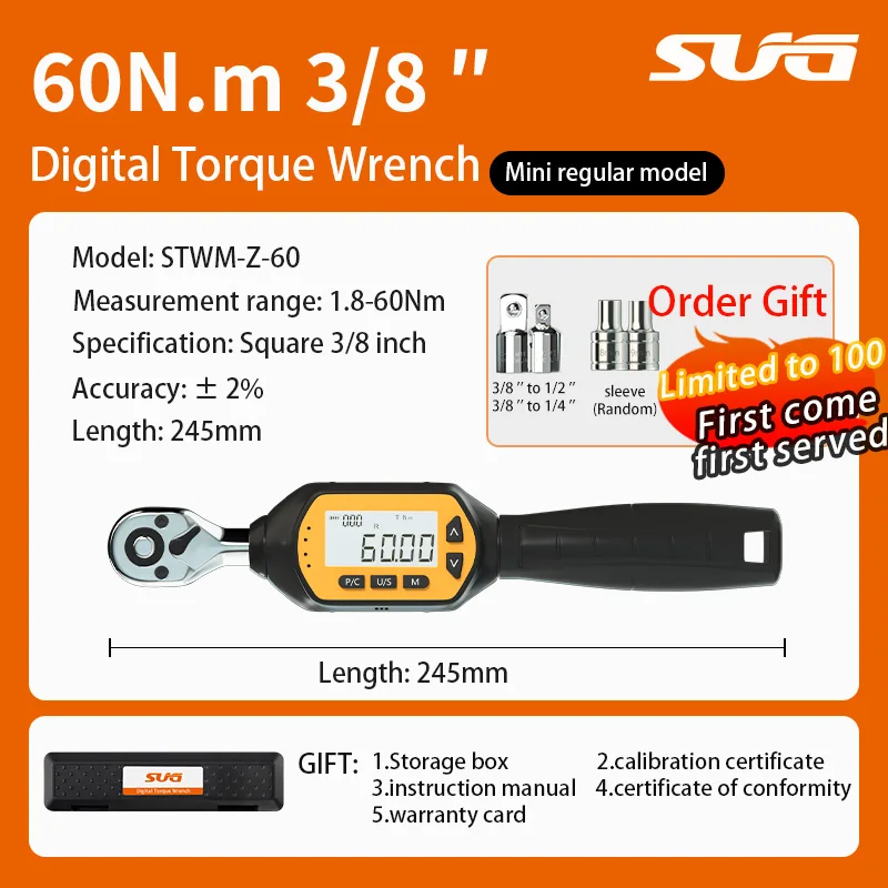 

3/8 inch drive digital wrench with a torque range of 1.8-60Nm, apply to high-precision torque wrenches on bicycles highways, etc