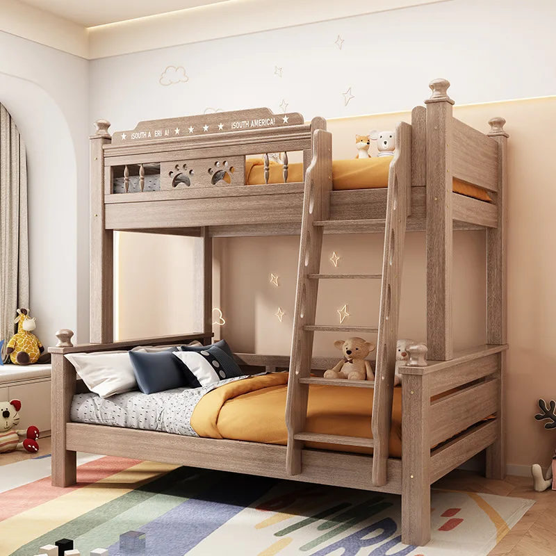 

Двухъярусная кровать из массива дерева, высокая и низкая кровать, для квартиры, двухъярусная, из цельного дерева.