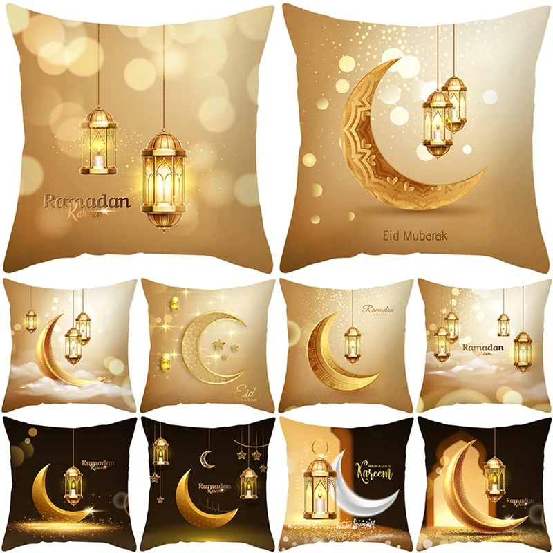 Islâmico Eid Mubarak Decoração para Casa, Capa de Almofada, Decoração Ramadã, Sofá de Algodão, Mesquita, Decoração Muçulmana, Fronha, 45x45cm, 2024