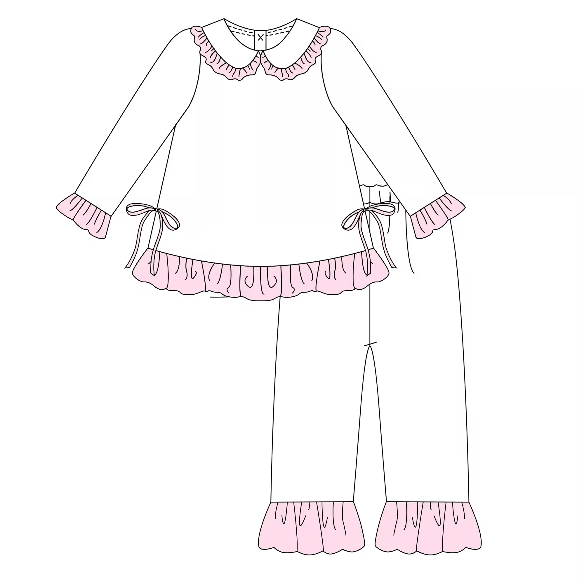 Wholesale Pink White Kids Pajamas Outfits Peter Pan Collar Sleepwear for Girls & Boys Boutique Pjs Set Girls Ruffle Nightgown Ne