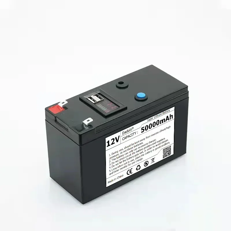 Batería de litio de 12V, 50Ah, 18650, batería recargable para batería de vehículo eléctrico de energía solar + cargador de 12,6 v3A