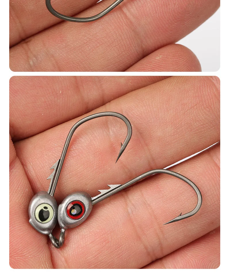 Angeln Stumpfwinkel Haken NED Jig Kopf Rand Ecke Form Angelhaken Schwarz Pit Köder Bass Mandarin Angelhaken Lot 10 Stück VERKAUF – Detail 5