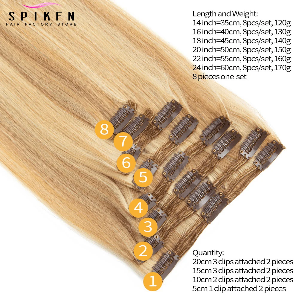 Picture 3: Honey Blonde Straight Clips in Virgin Human Hair Extensions 14