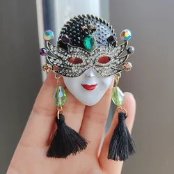 Rhinestone Mysterious Women Face Brooch Female Mask Brooches Suit Pin For Overcoat Clothing Best Gift For Party