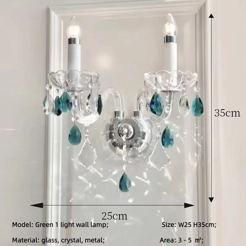 French green crystal candle pendant light, luxurious romantic glass E14 bedroom light