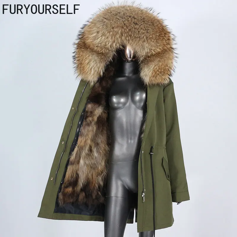 FURYOURSELF 2023 Real Fur Coat Winter Jacket Women Parka Waterproof Natural Fox Fur Collar Hood New Warm Raccoon Fur Liner Parka