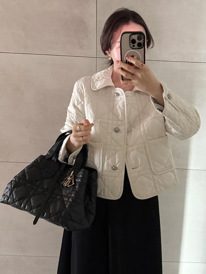 

Chic ort Cotton Jaet Women's Autumn Winter Vintage Collar Design Versatile Outerwear Korean Sle Loose Fit Ladies Coat