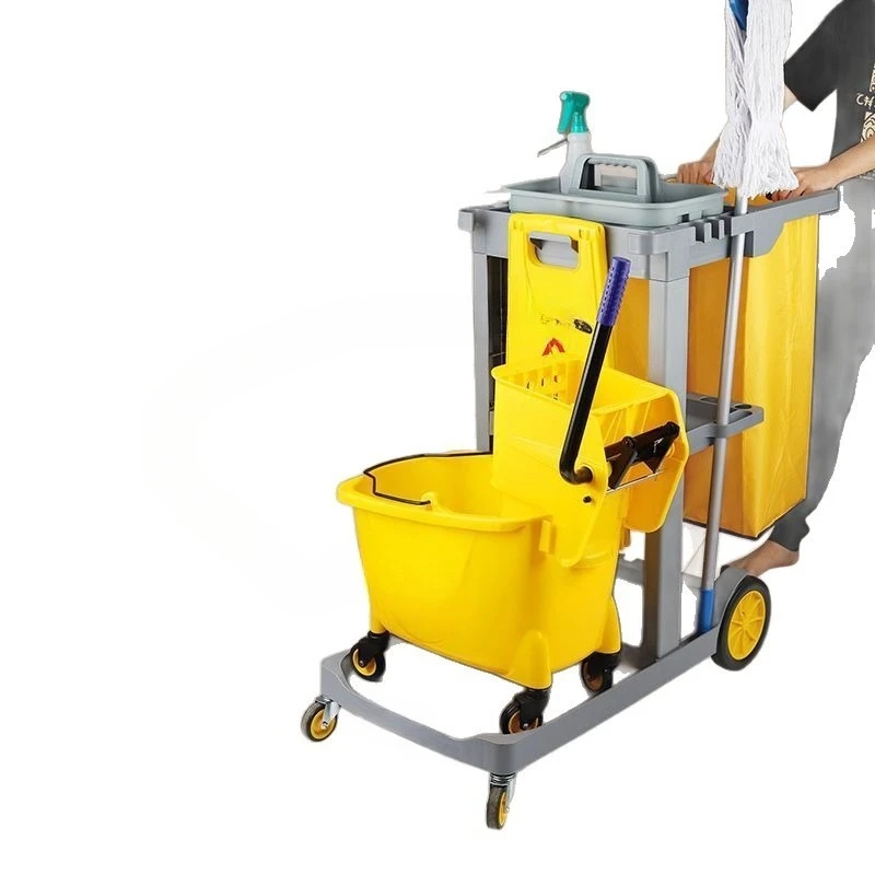 

cleaning trolley with wheels, hotel property restaurant, multi-function tool cart